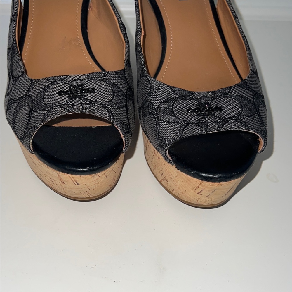 Coach Black and Tan Wedge Sandals - Picture 2 of 4